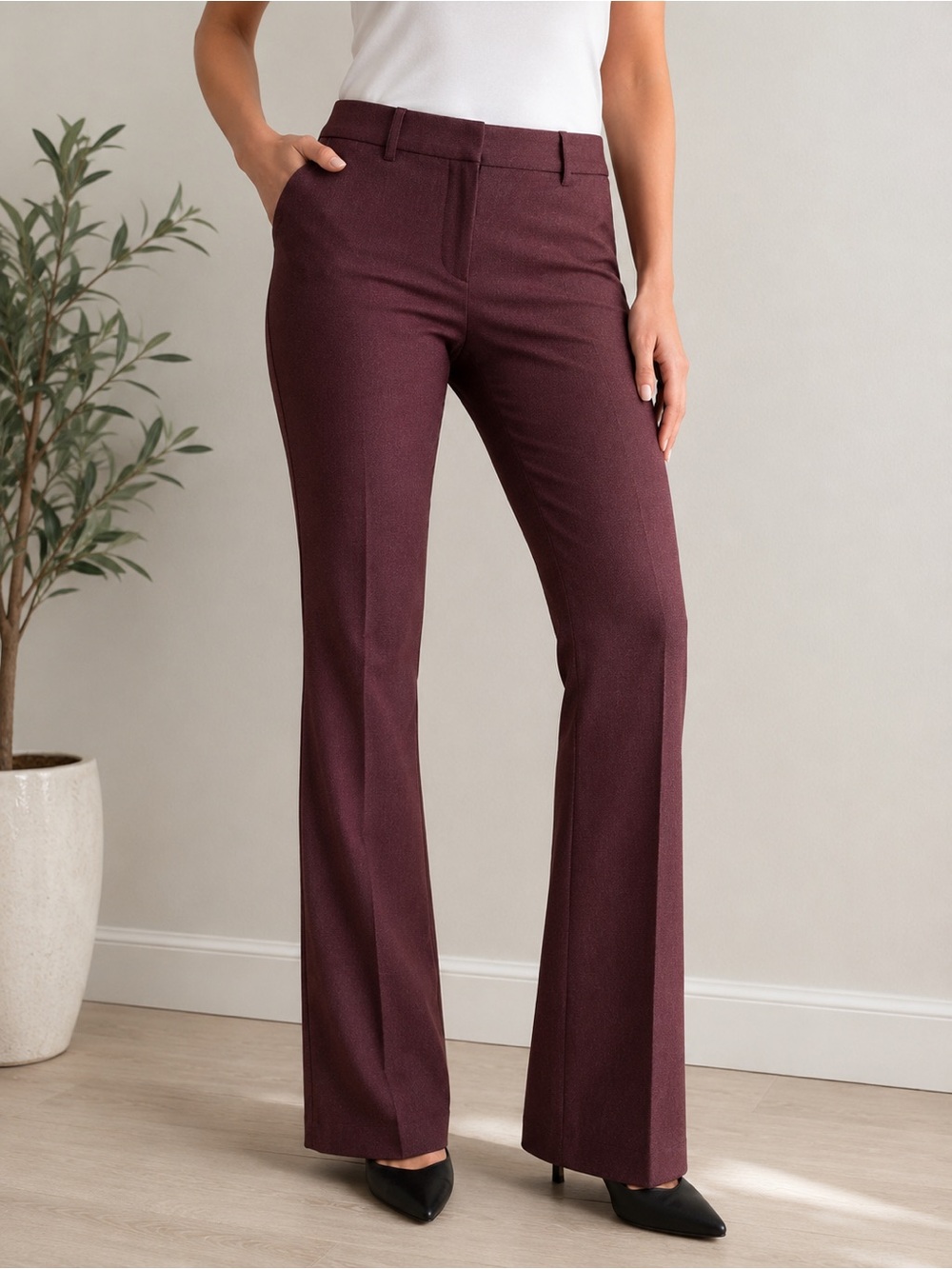 Express Columnist Barely Boot Pants Women’s 10R Mid Rise Stretch Burgundy